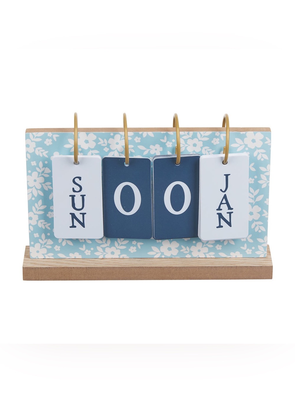 Perpetual Wooden Desk Calendar - Blue Floral
